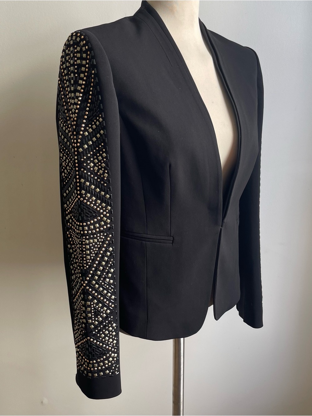 Cache 90s Y2k Studded Black Blazer Evening Jacket Black Gold Silver Size 8